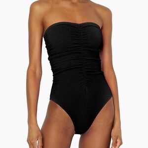 Milly Black Strapless Textured Ruched One-Piece Swimsuit
